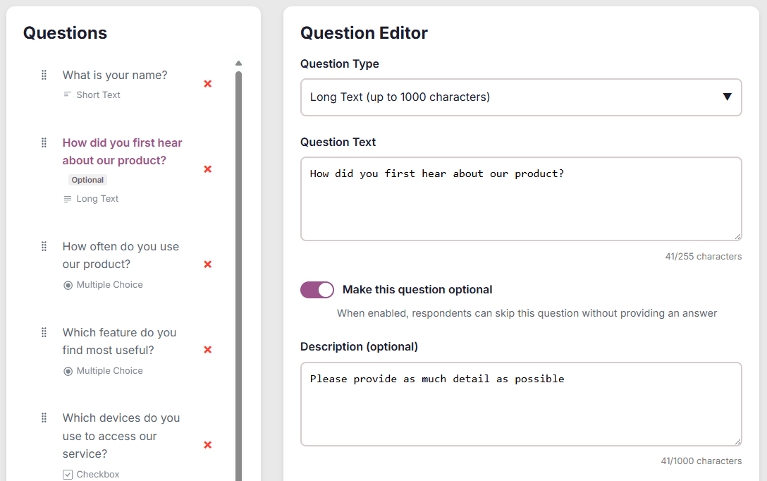 Survey builder interface