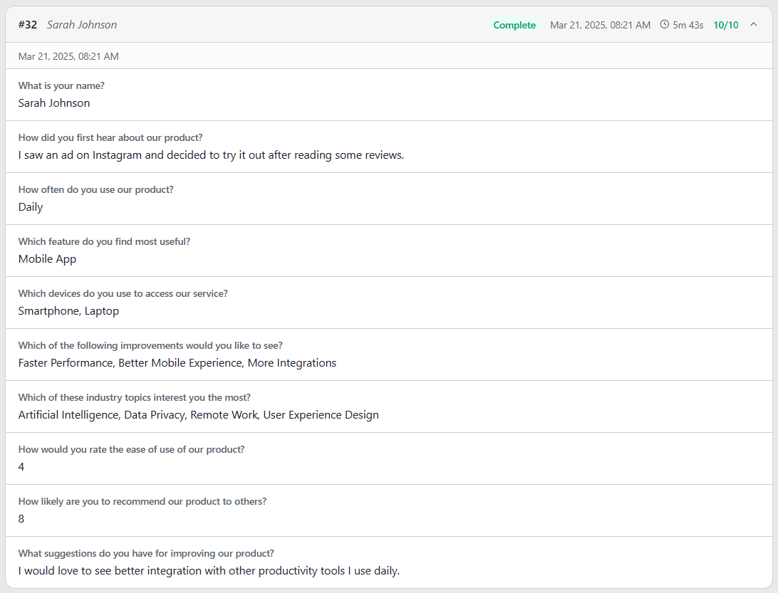 VeriQuery survey response view — clean, focused, one question at a time