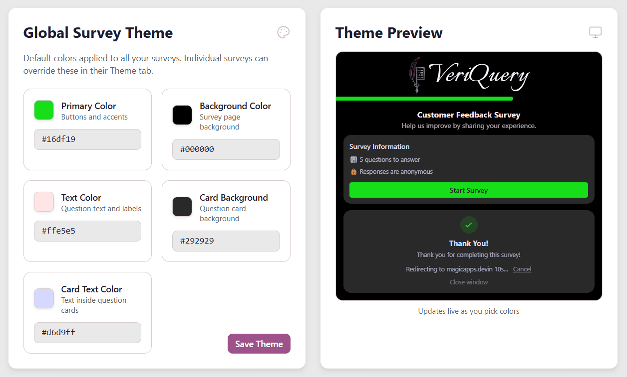 Theme customization panel